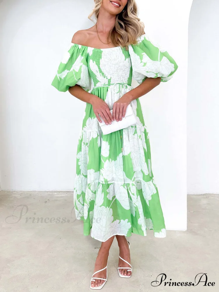 Unique Floral Print Patchwork Graceful Up Pleated Maxi Dress - Image 4