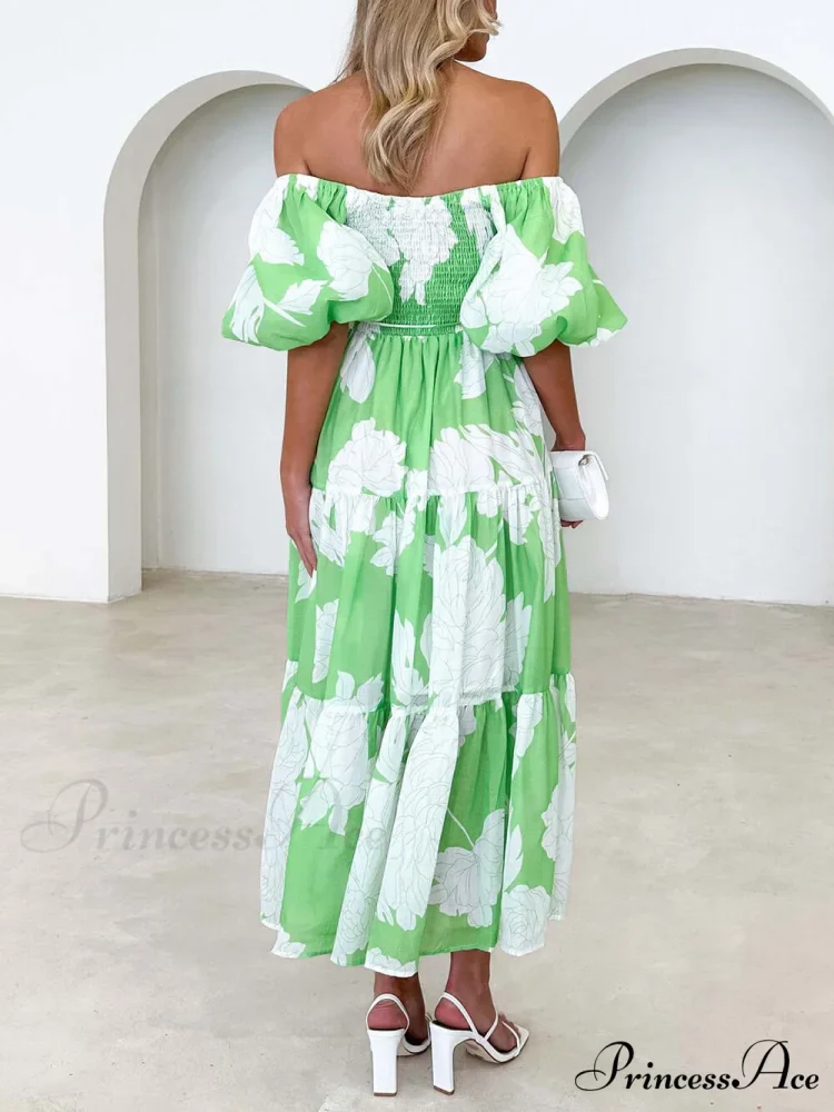 Unique Floral Print Patchwork Graceful Up Pleated Maxi Dress - Image 5