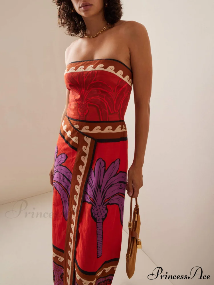 Unique Palm Tree Charming Floral Off-Shoulder Midi Dress - Image 2