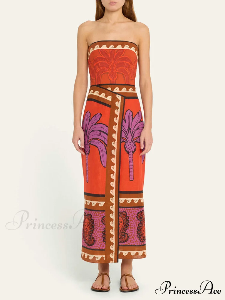Unique Palm Tree Charming Floral Off-Shoulder Midi Dress - Image 3