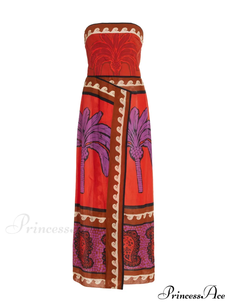 Unique Palm Tree Charming Floral Off-Shoulder Midi Dress - Image 4