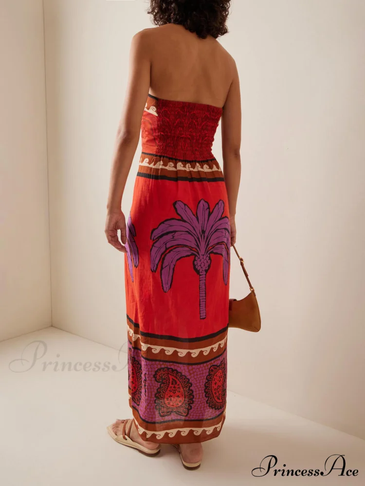 Unique Palm Tree Charming Floral Off-Shoulder Midi Dress - Image 5