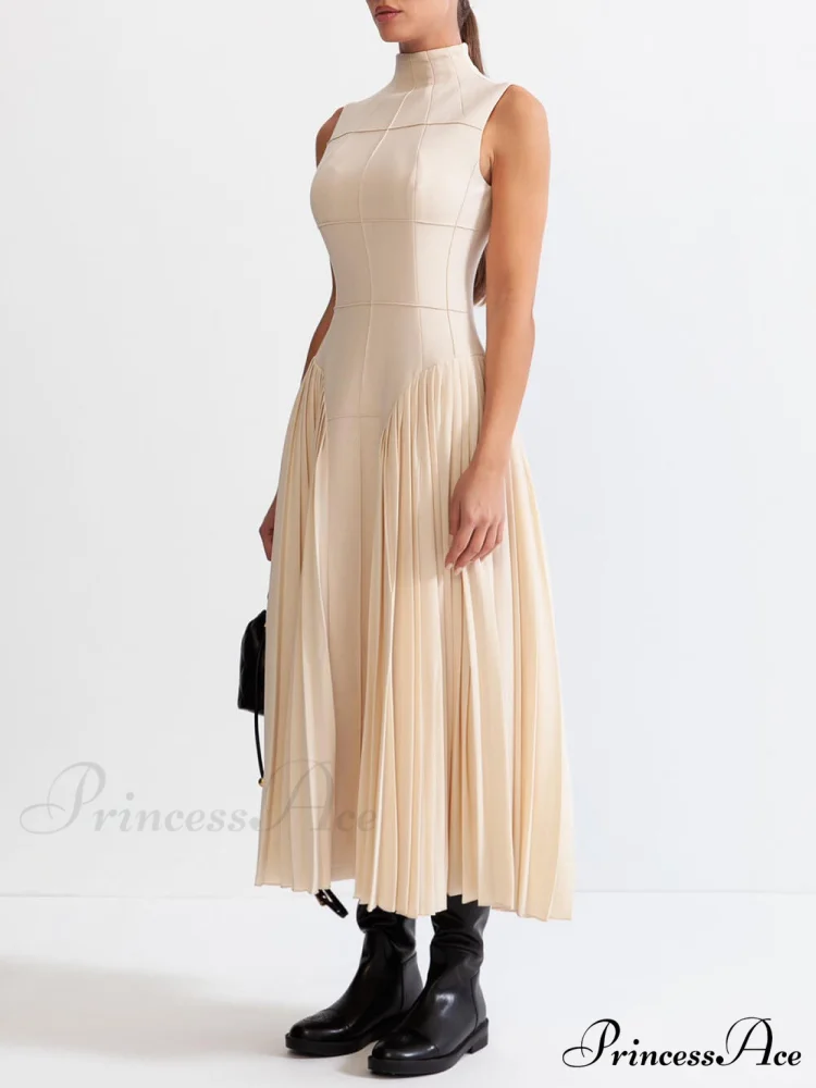 Unique Pleated Paneled Charming Sleeveless Midi Dress - Image 2