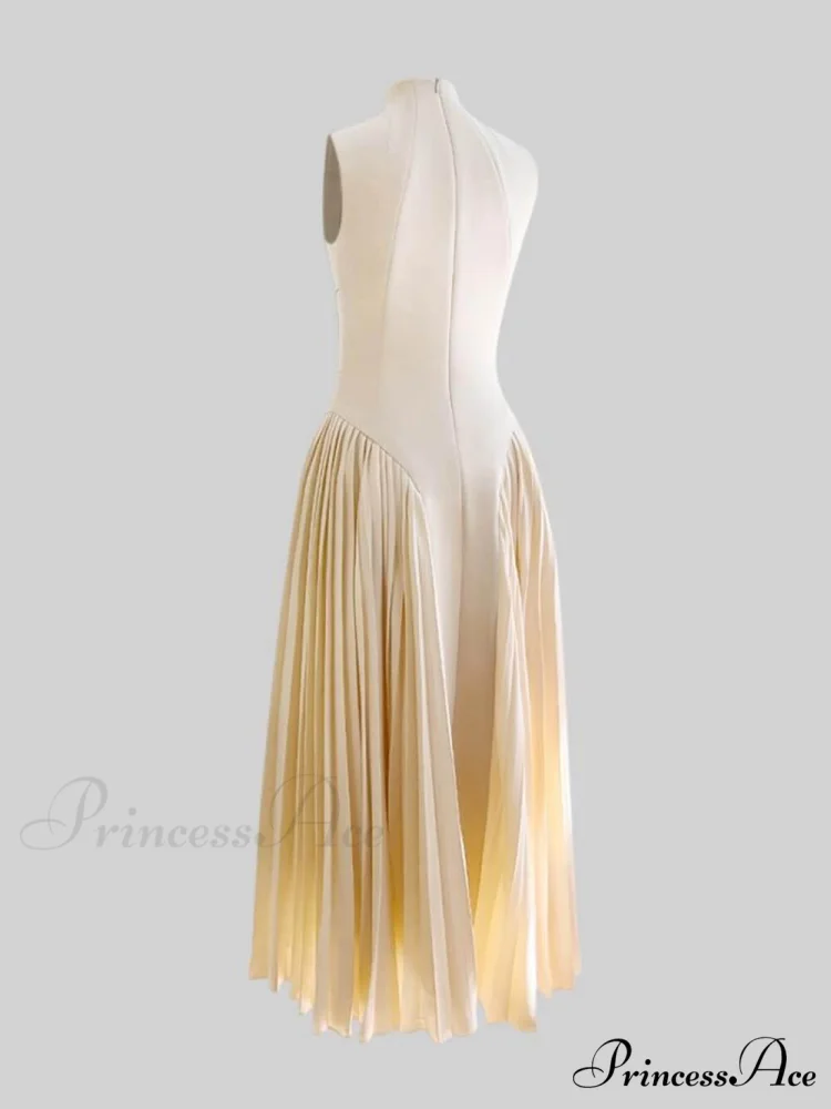 Unique Pleated Paneled Charming Sleeveless Midi Dress - Image 3