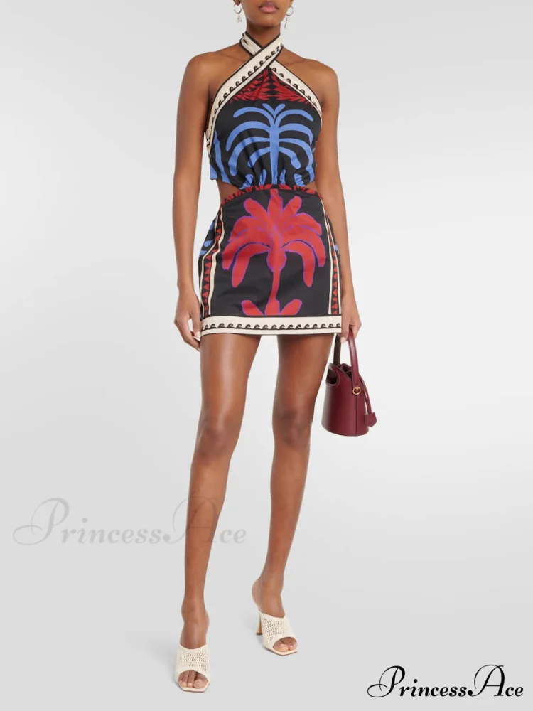 Unique Summer Print Charming Halter Neck Mini Dress - Image 2