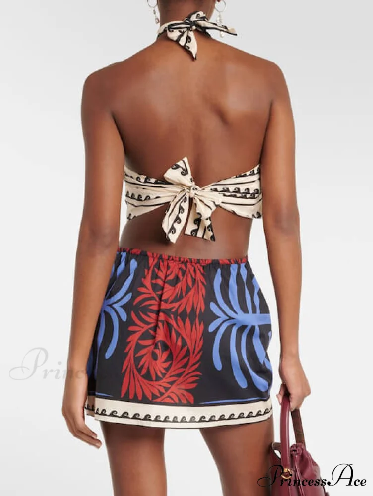 Unique Summer Print Charming Halter Neck Mini Dress - Image 3