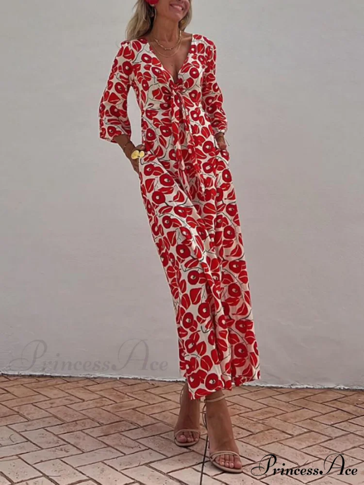 Vacation Floral Print Smocked Graceful Off Shoulder Pocketed Maxi Dress - Image 4