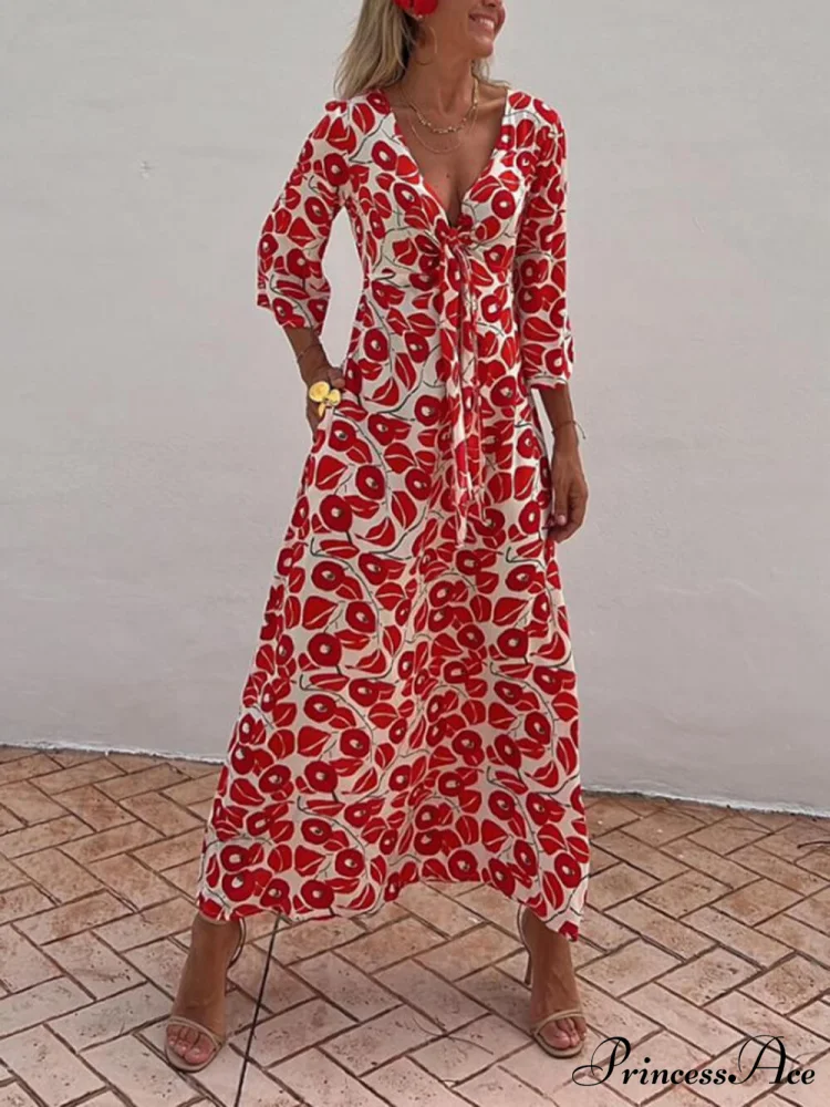 Vacation Floral Print Smocked Graceful Off Shoulder Pocketed Maxi Dress - Image 5