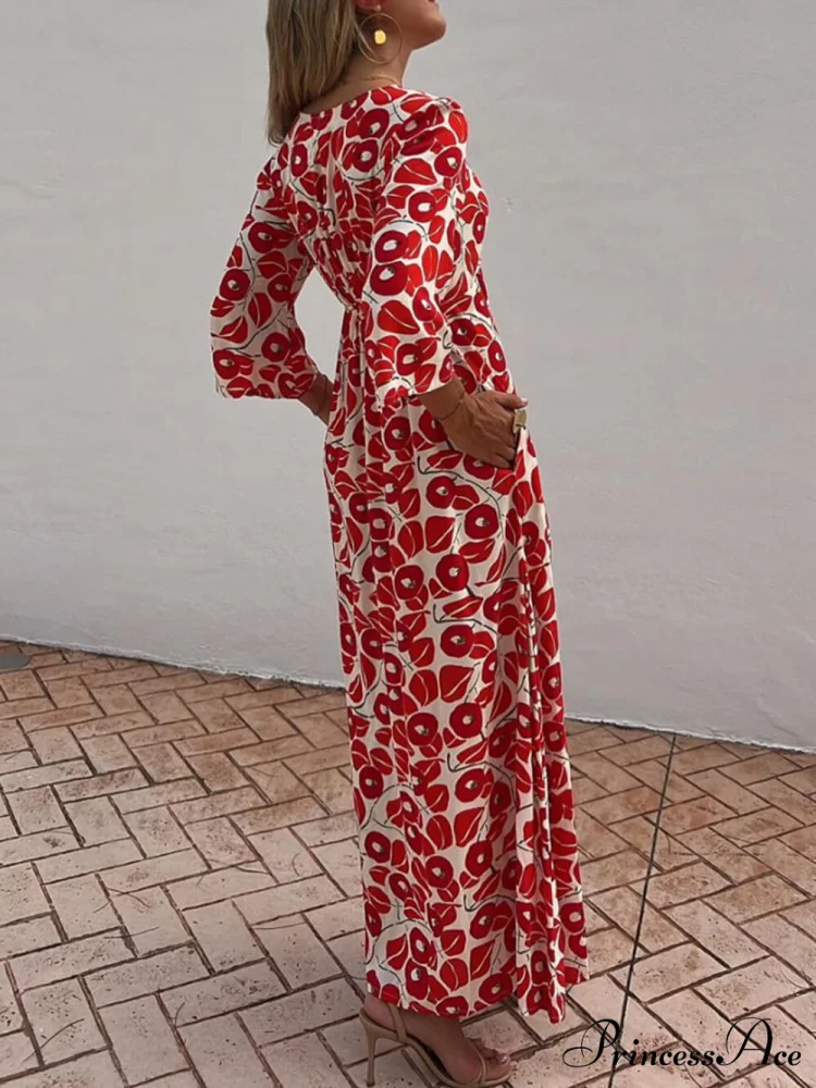 Vacation Floral Print Smocked Graceful Off Shoulder Pocketed Maxi Dress - Image 6