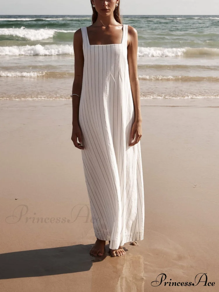 White With Charcoal Charming Pinstripe Maxi Dress - Image 2