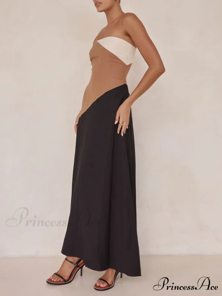 Asymmetrical Color-Blocked Stylish Maxi Dress - Image 2