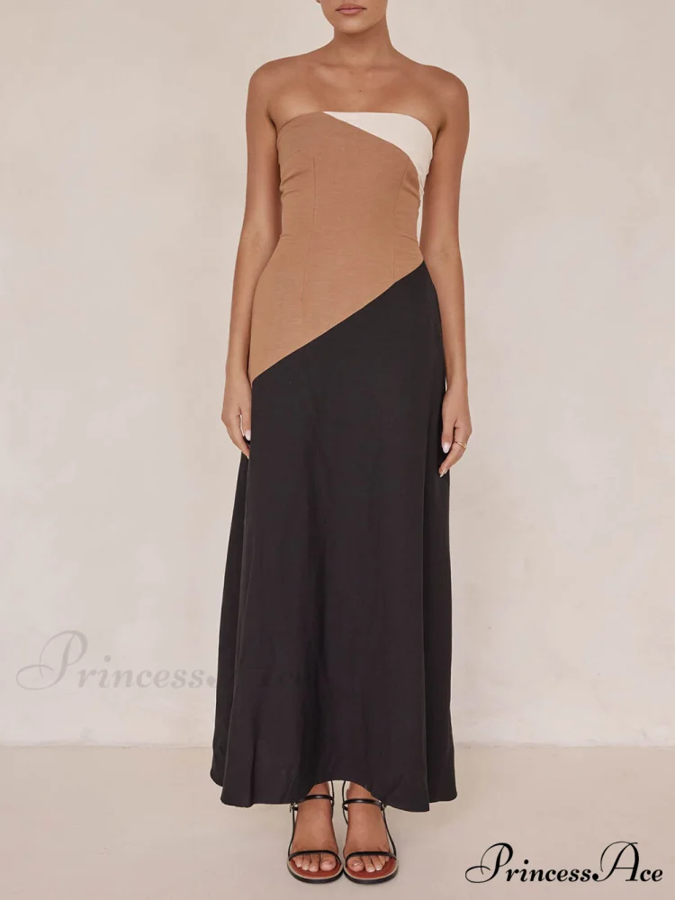 Asymmetrical Color-Blocked Stylish Maxi Dress - Image 4