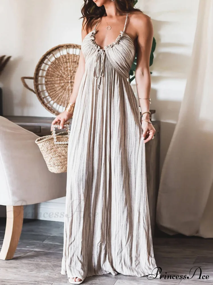 Backless U-Neck Stylish Suspender Maxi Dress - Image 2