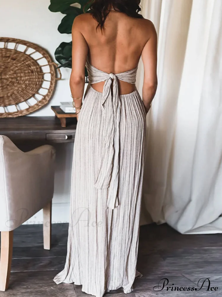 Backless U-Neck Stylish Suspender Maxi Dress - Image 3