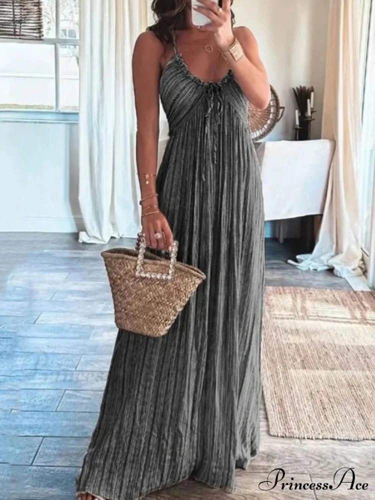 Backless U-Neck Stylish Suspender Maxi Dress - Image 4