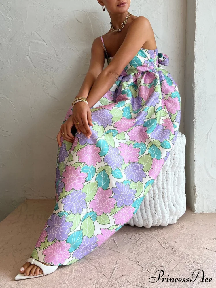 Beautiful Temperament Printed Charming Strapless Backless Swing Dress - Image 4
