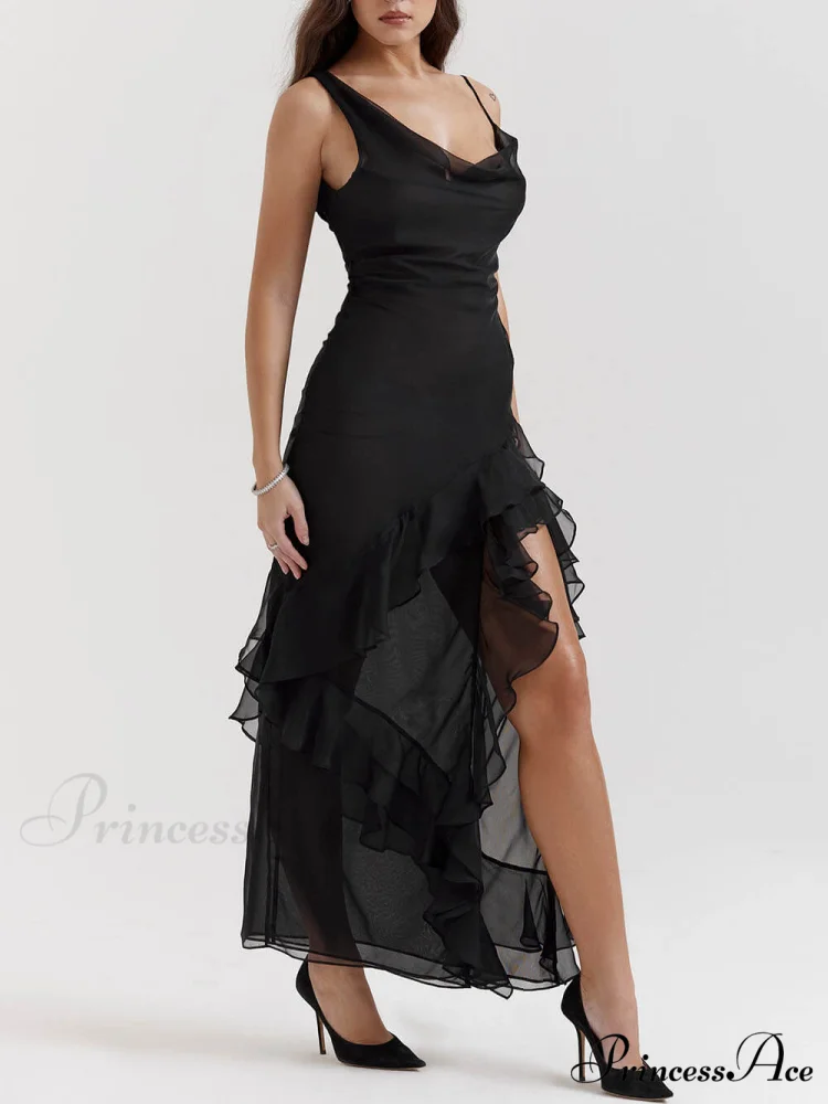 Black Ruffle Stylish Maxi Dress - Image 3