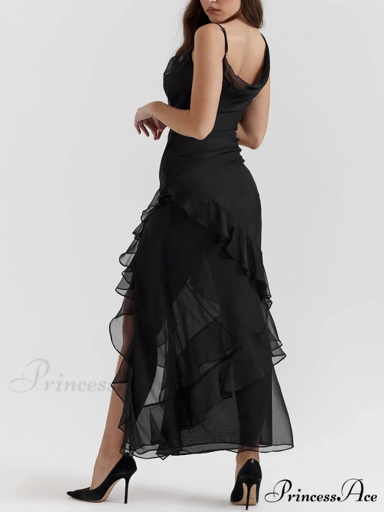 Black Ruffle Stylish Maxi Dress - Image 5