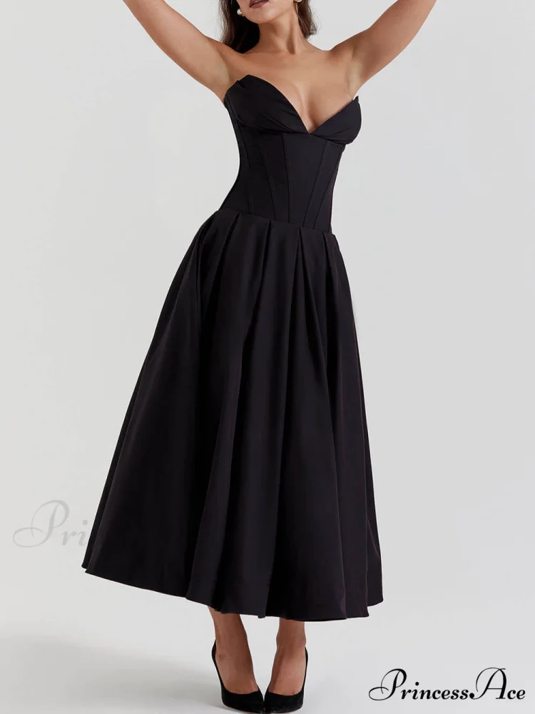 Black Strapless Stylish Midi Dress - Image 2