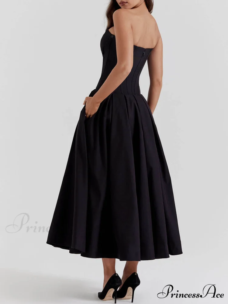 Black Strapless Stylish Midi Dress - Image 4