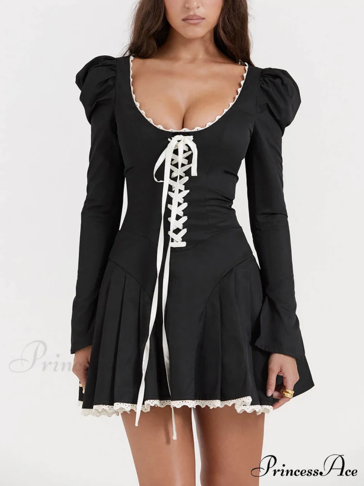 Black&Cream Pleated Stylish Mini Dress - Image 5