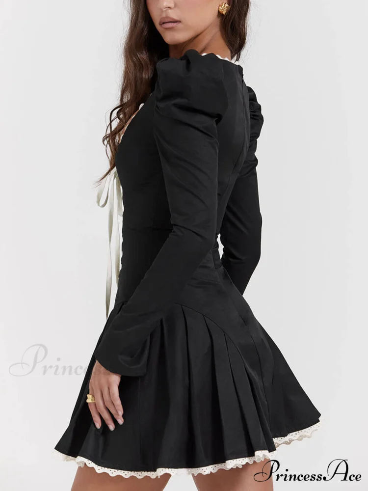 Black&Cream Pleated Stylish Mini Dress - Image 7