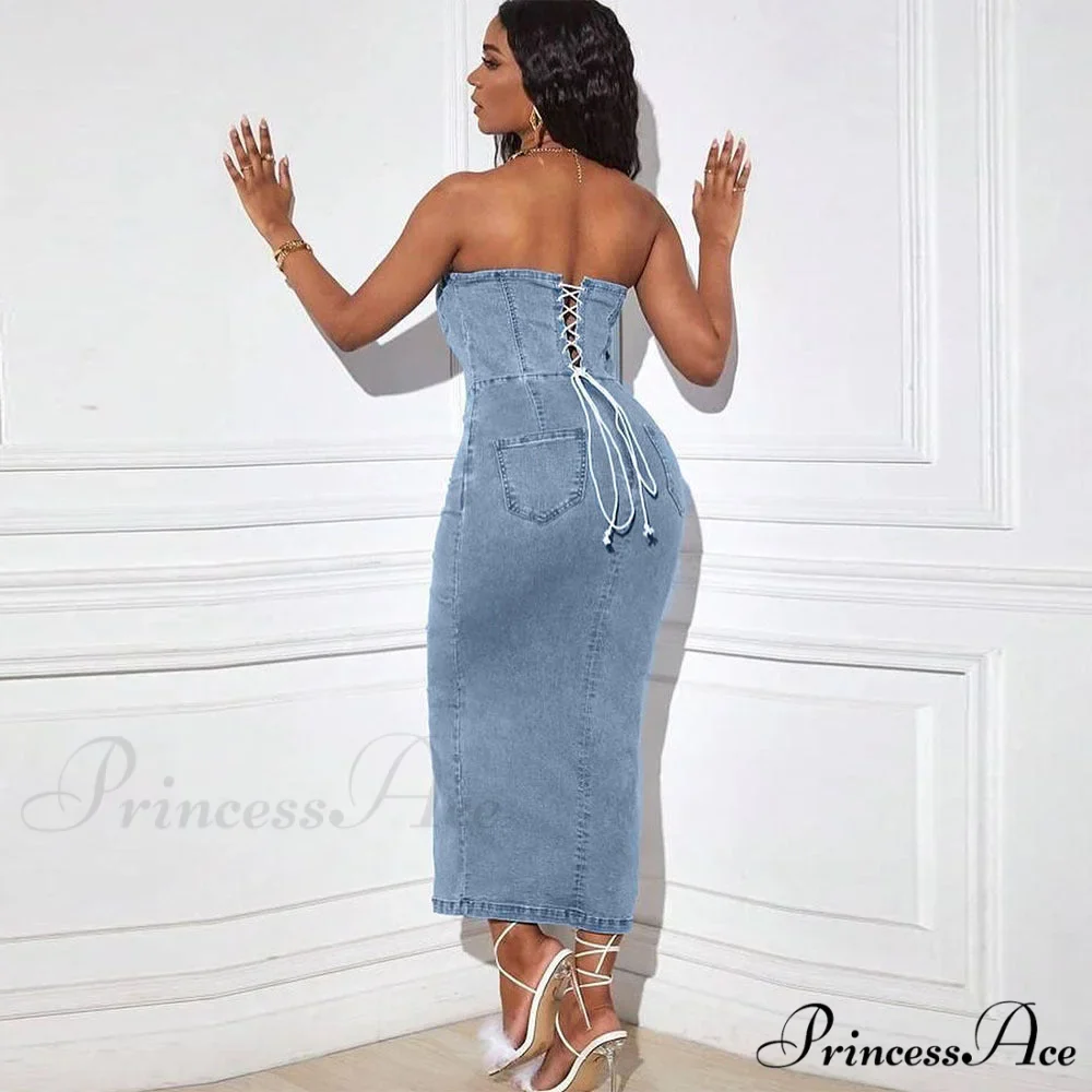 Denim Dreams Stylish Lace-Up Mini Dress - Image 6