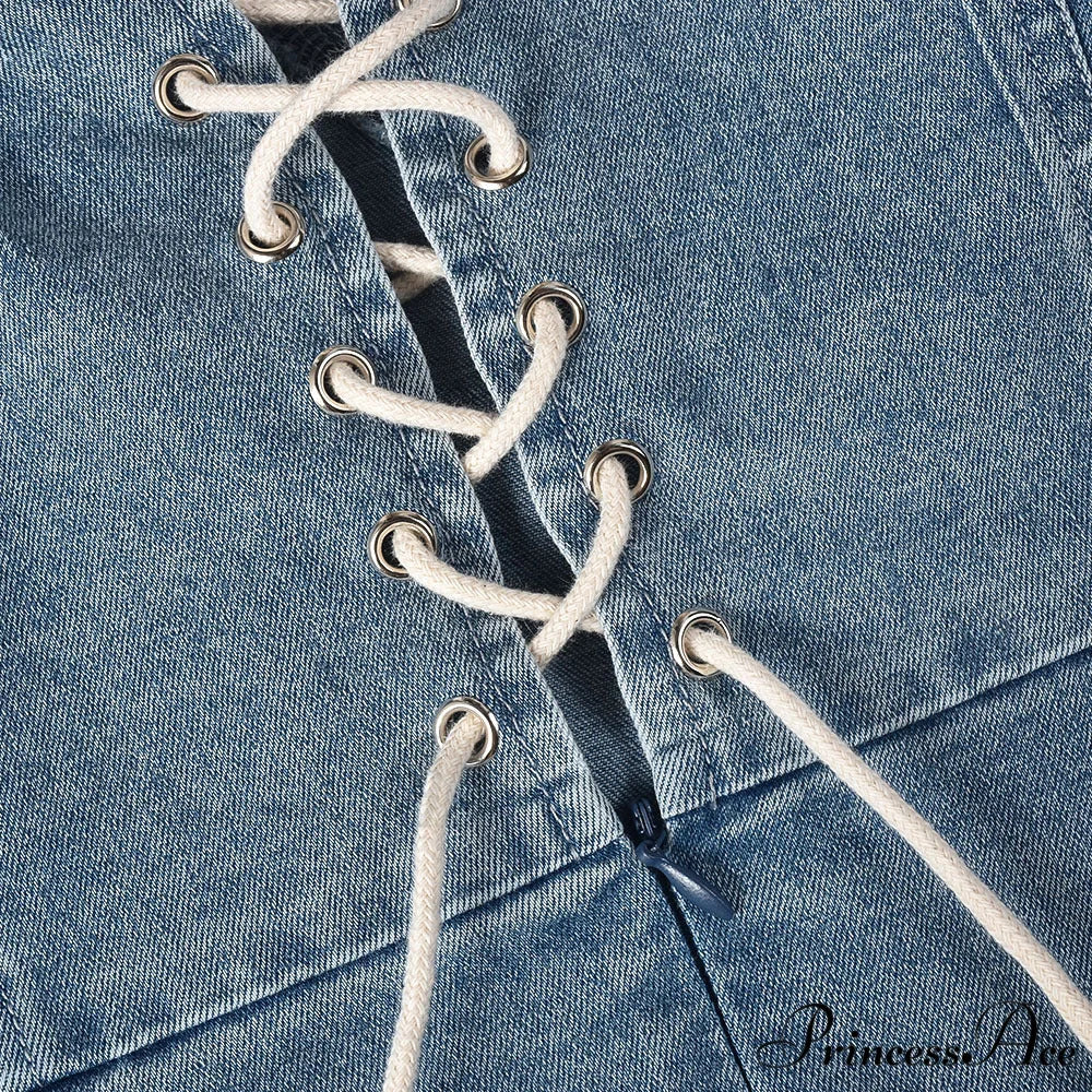 Denim Dreams Stylish Lace-Up Mini Dress - Image 7