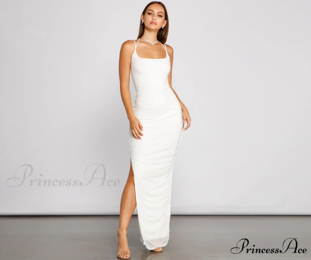 Liza Formal Ruched Charming High Slit Dress - Image 12