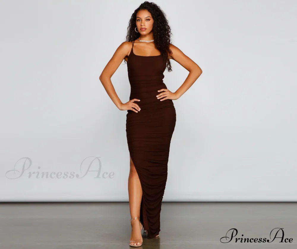 Liza Formal Ruched Charming High Slit Dress - Image 5
