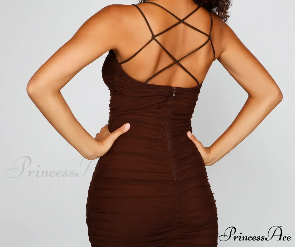 Liza Formal Ruched Charming High Slit Dress - Image 7