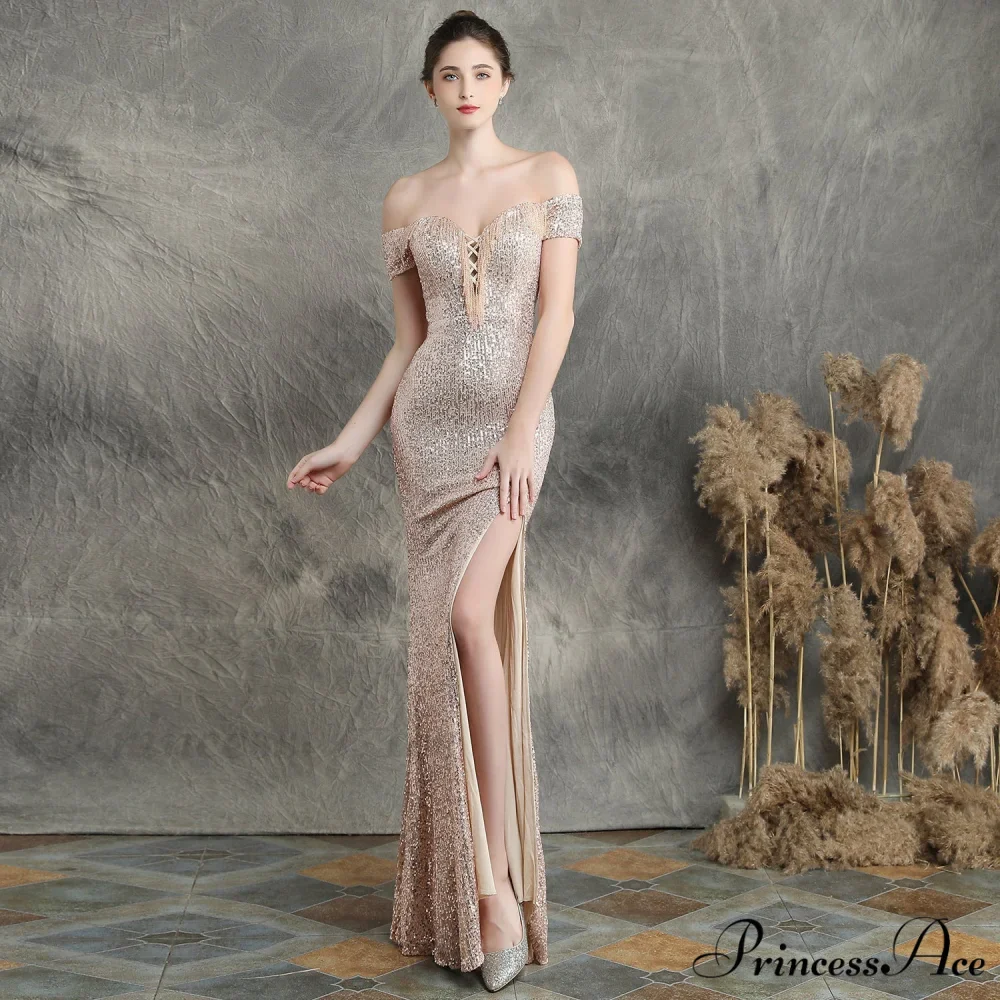 Marzia Formal Stylish Sequined Slit Dress - Image 12