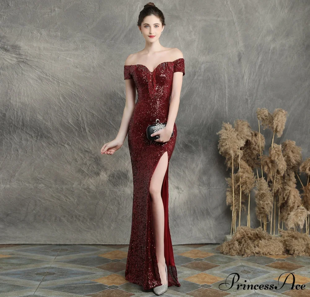 Marzia Formal Stylish Sequined Slit Dress - Image 13