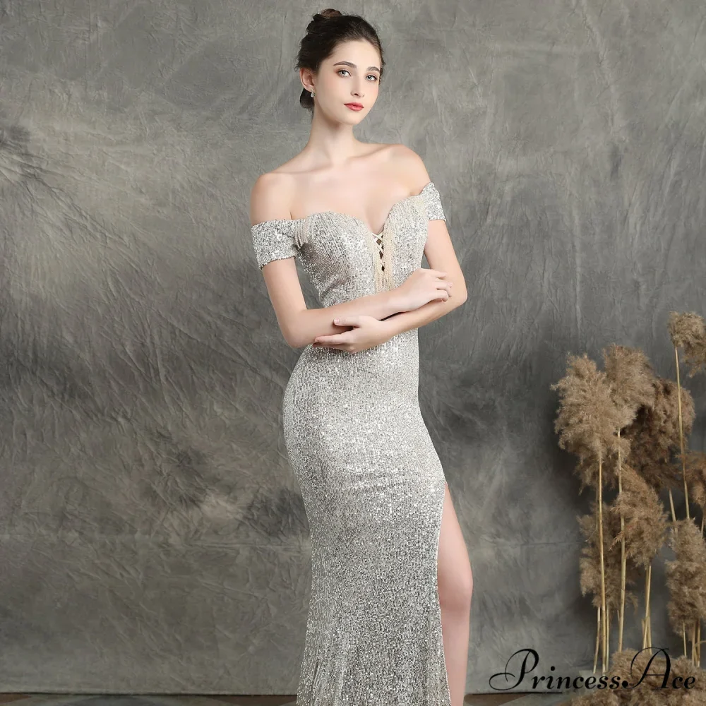 Marzia Formal Stylish Sequined Slit Dress - Image 21