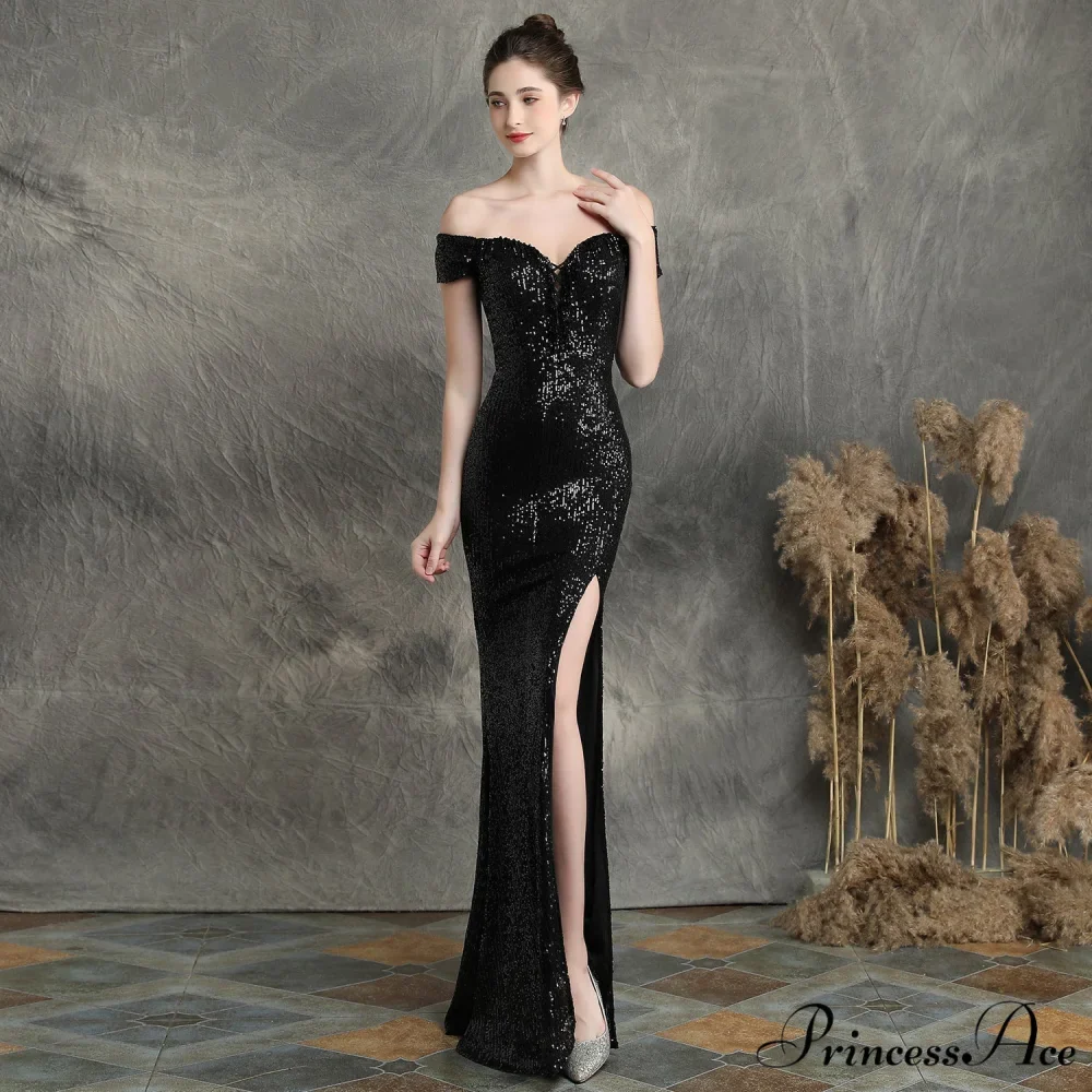 Marzia Formal Stylish Sequined Slit Dress - Image 4