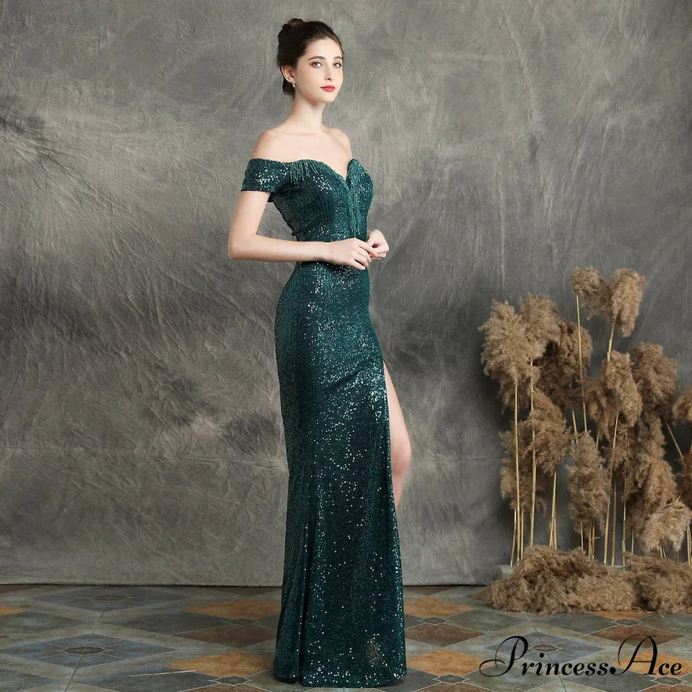 Marzia Formal Stylish Sequined Slit Dress - Image 9