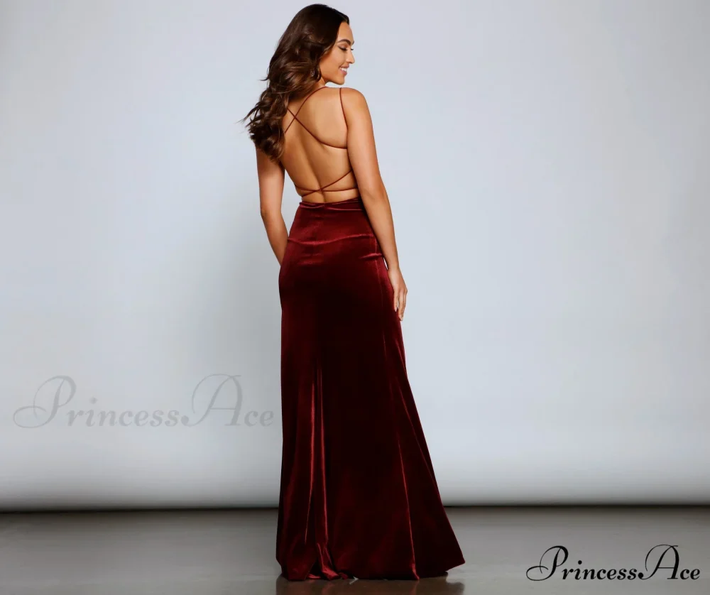 Vega Formal High Charming Slit Velvet Dress - Image 2