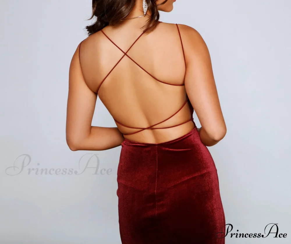 Vega Formal High Charming Slit Velvet Dress - Image 3