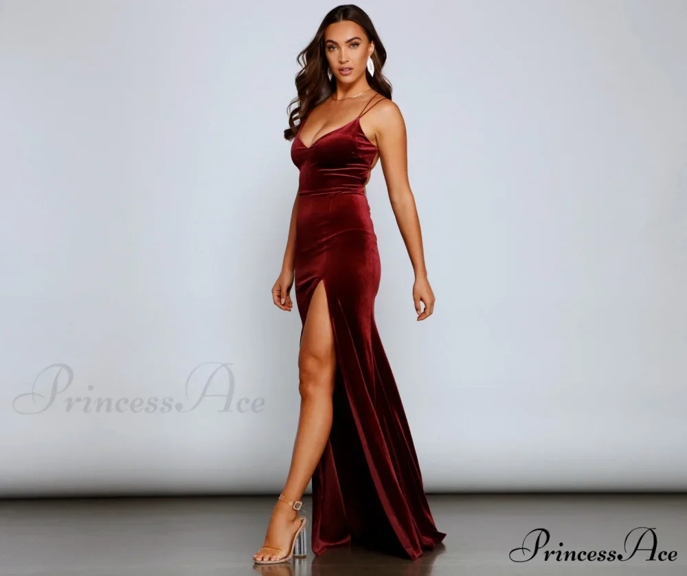 Vega Formal High Charming Slit Velvet Dress - Image 4