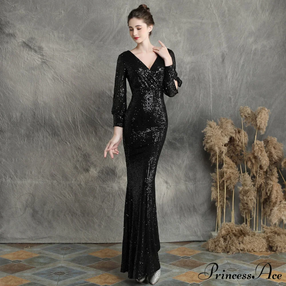 Ella long-sleeve sequined Charming formal fishtail dress - Image 10