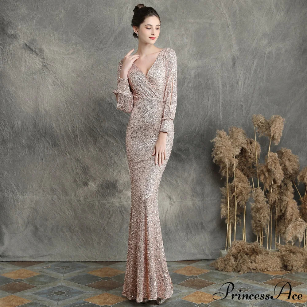 Ella long-sleeve sequined Charming formal fishtail dress - Image 13
