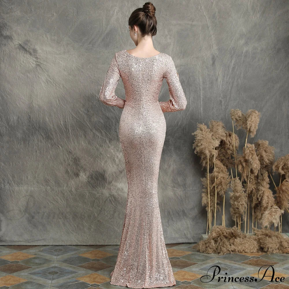 Ella long-sleeve sequined Charming formal fishtail dress - Image 14