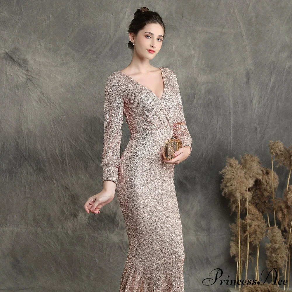 Ella long-sleeve sequined Charming formal fishtail dress - Image 15
