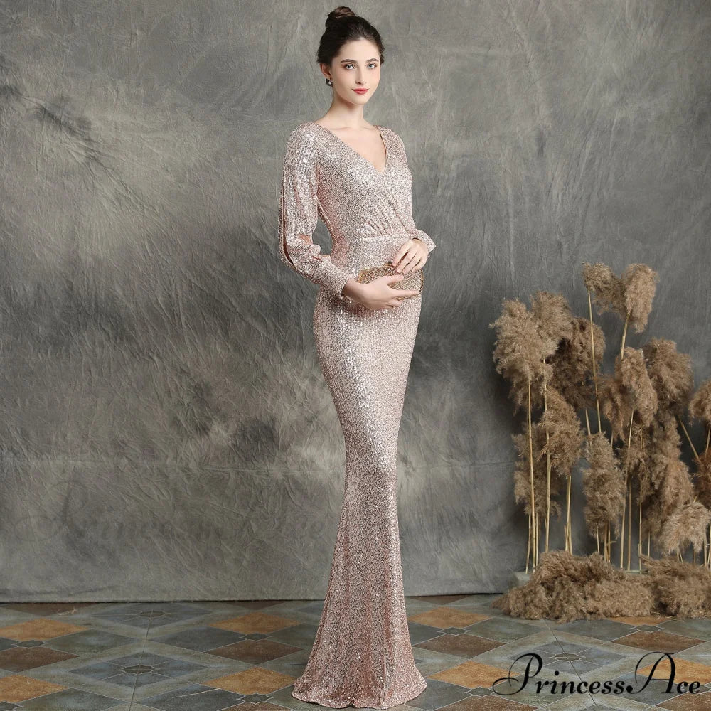 Ella long-sleeve sequined Charming formal fishtail dress - Image 16