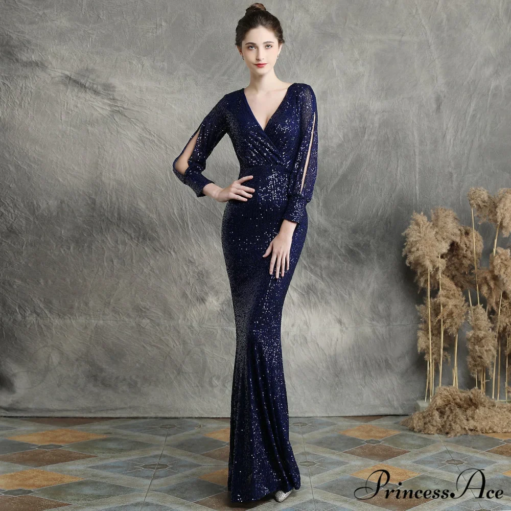 Ella long-sleeve sequined Charming formal fishtail dress - Image 20