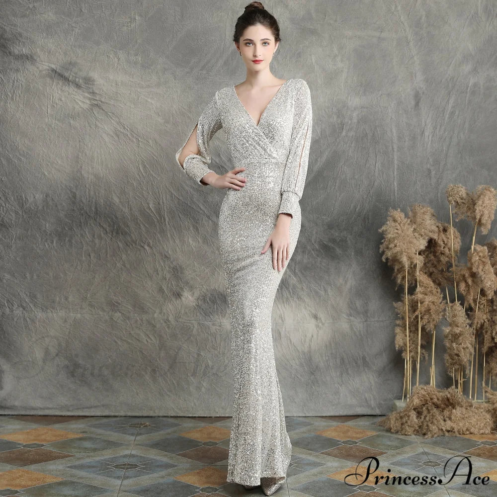 Ella long-sleeve sequined Charming formal fishtail dress - Image 23