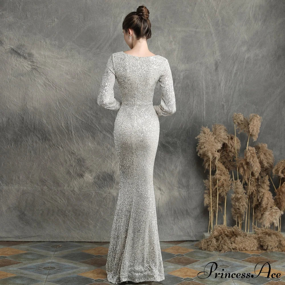 Ella long-sleeve sequined Charming formal fishtail dress - Image 24