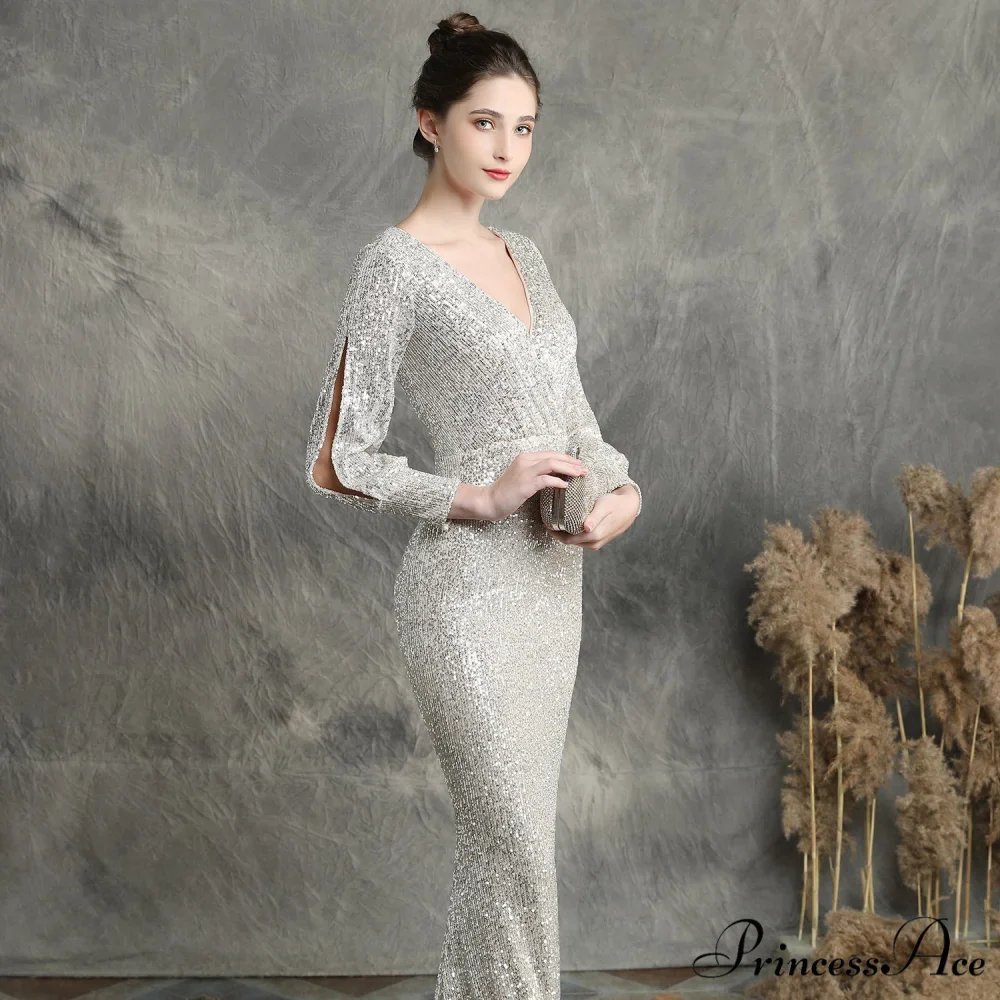 Ella long-sleeve sequined Charming formal fishtail dress - Image 25