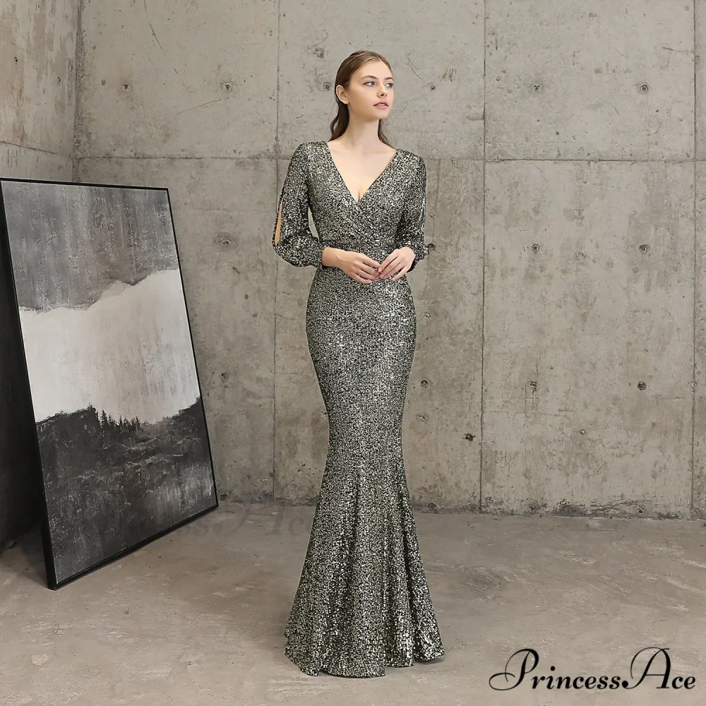 Ella long-sleeve sequined Charming formal fishtail dress - Image 29