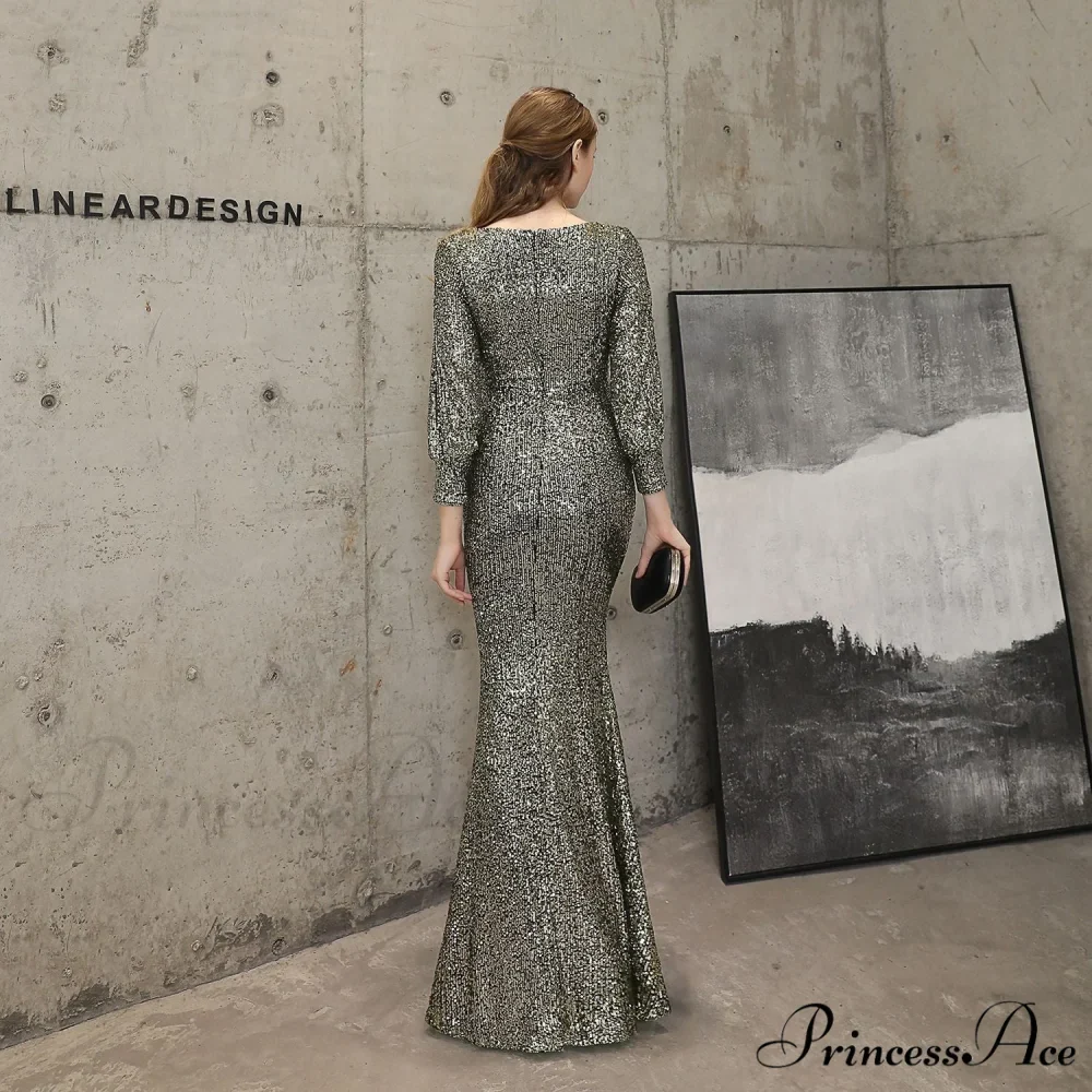Ella long-sleeve sequined Charming formal fishtail dress - Image 30